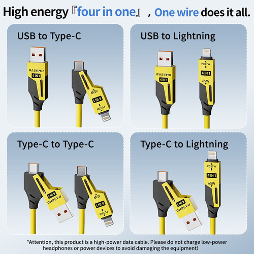 Basemo Car 4 In 1 Data Cable Type-c + Ios Charging Cable