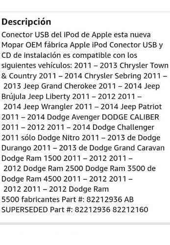 Conector Usb iPod Jeep Grand Cherokee 2011 - 2014 Mopar