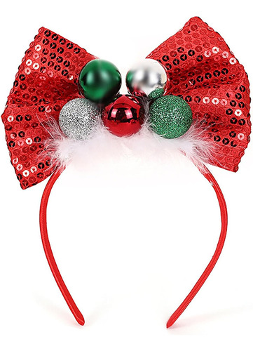 Diadema De Campanas De Navidad Con Lentejuelas, Diadema Rojo 1 Count (pack Of 1)