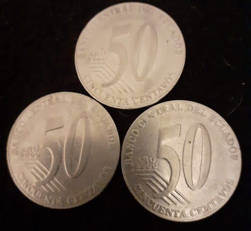 3 Monedas  De 50 Centavos Dolar Ecuador. Año 2000. Oferta.