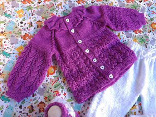 Conjunto Bebé Tejido Talle 2 Violeta Y Blanco Violeta Y Blanco 3-6 M