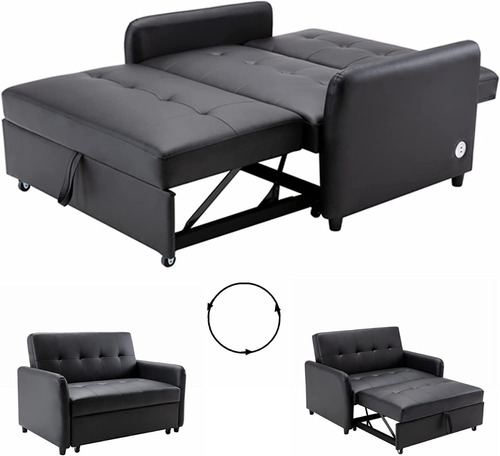 Sofa Cama Convertible 3 En 1 Usb Color Negro Marca Gynsseh