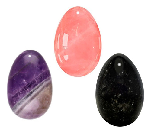 Huevos Yoni Talla S - Cuarzo Rosa + Obsidiana + Amatista