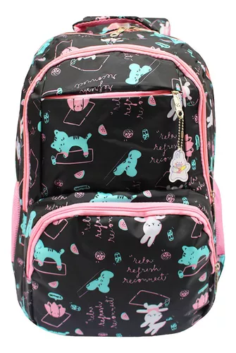 Kit Mochila e Estojo Escolar de Rodinha Infantil Menina Gatinho