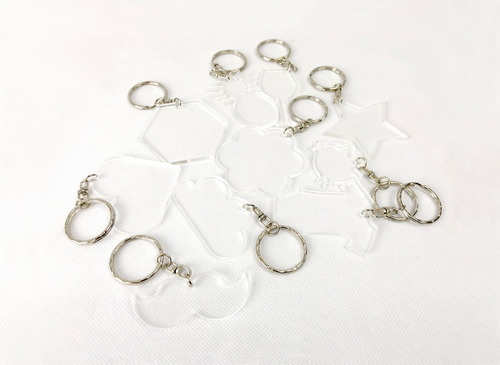 50 Llaveros Acrílico Transparente 3mm, Formas Diversas 4cm