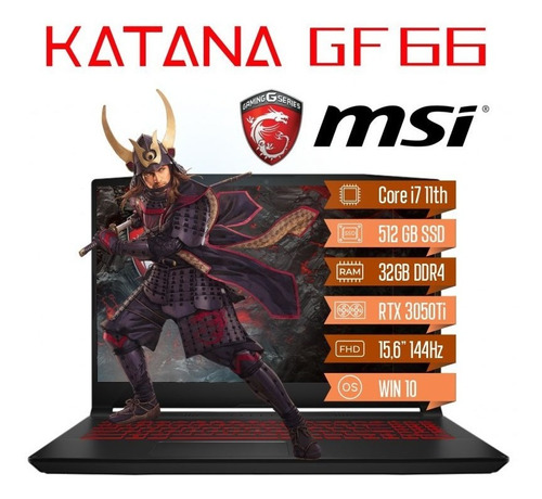 Portátil  Msi Katana Gf66 32gb Core I7 512gb Rtx 3050ti 