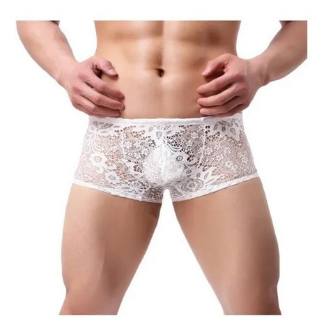 Boxer Elastizado Con Encaje Slip Transparente Hombre 