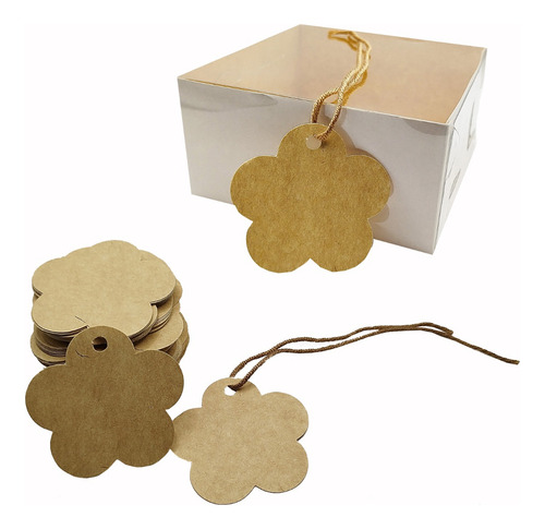 200 Etiquetas Kraft Flor 6x6 Cms P/ Regalo Moños Mod 514