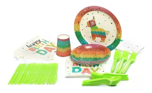 Kit Fiesta Desechable Cumpleaños Colores 16 Personas