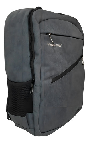 Mochila Universitaria Con Porta Laptop Golden Star Color Gris Oscuro Diseño De La Tela Liso