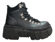 Comprar Borcegos Acordonados Negros Alpinos Y Plataforma De Cuero Pu