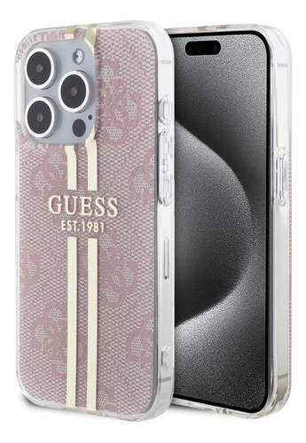 Funda Guess Tpu Rayas Rosa Para iPhone 15 Pro Max 