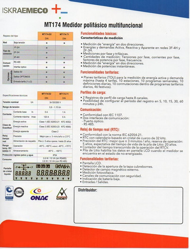 Imagen 3 de 3 de Contador Medidor Bidireccional Trifásico 220v Iskra Mt 174
