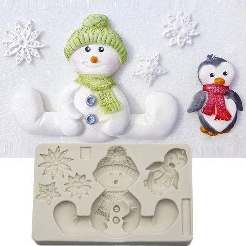 Molde De Silicón Fondant/pasta/resina Muñeco De Nieve Grande