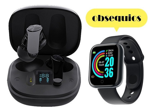 Kit Audífonos In-ear Inalámbricos Con Smartwatch Gratuito Color Negro/Negro