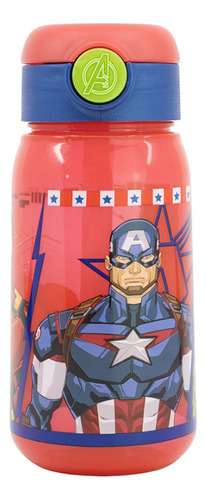 Botella Plástica Avengers Con Pajita/botón De Apertura 510ml Color Rojo