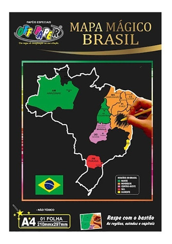 Mapa Magico Brasil Off Paper Atividade Escolar Raspar Papel