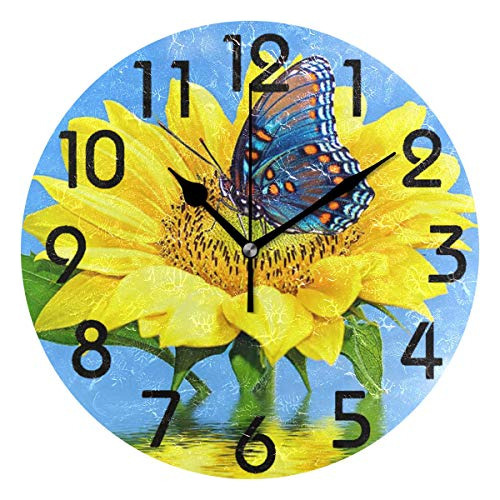 Reloj De Pared Redondo Hermoso Chic Girasoles Y Maripos...