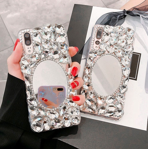 Case Espejo Piedras Colgante iPhone 6 7 8 Plus X Xr Xs Max