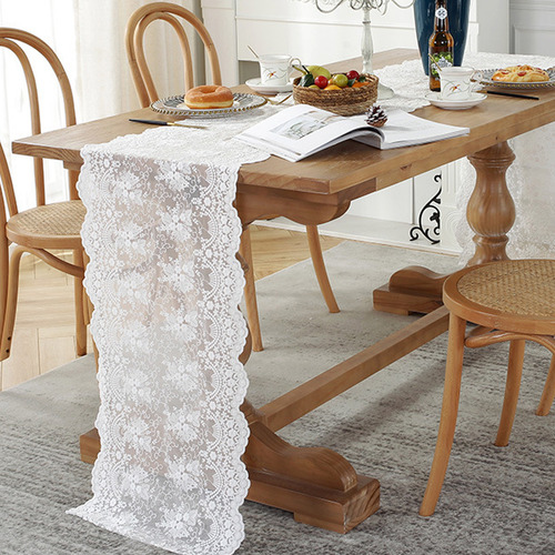 Mantel En Forma De F, Bordado En Blanco, De Algodón Y Encaje