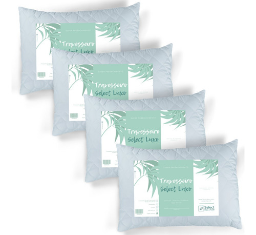 Kit 4 Travesseiros Select Luxo + 4 Fronhas 100% Algodão Cor Branco