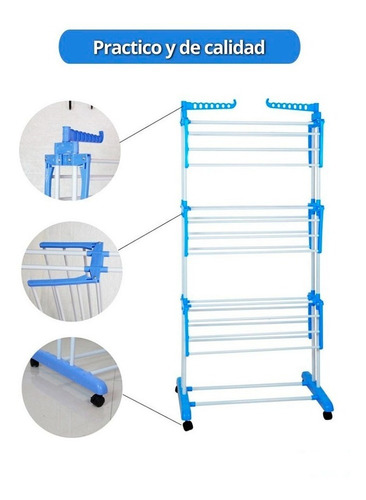 Imagen 9 de 10 de Tendedero Ropa Tender Plegable De Pie Acero Inox Con Ruedas