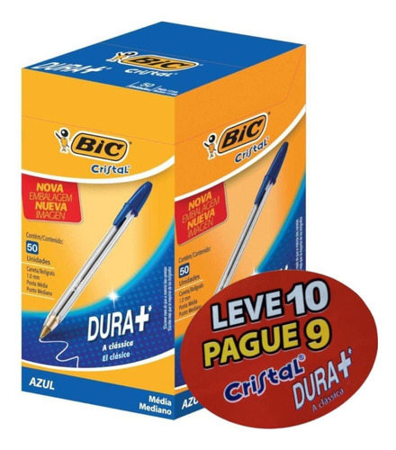 Bolígrafo Bic de 1,0 mm, color azul, 10 cajas con 50 unidades