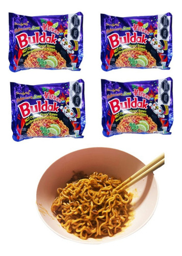 Pack 4u Fideos Ramen Buldak Con Aji Habanero Y Limon 135gr