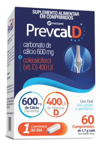Prevcal D 600mg+400ui - Cálcio + Vit D3 - 60 Cpr = Oscal D Sabor Sem Sabor