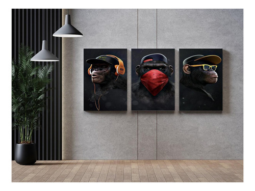 Quadro Decorativo Macacos Sábios Trio Quarto Sala Escritório