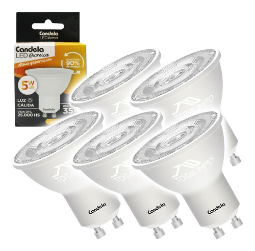 5 Lamparas Led Dicroicas 5w (35w) Luz Cálida Candela 6812