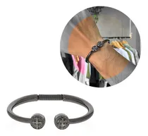 Comprar Bracelete Medalha São Bento Pingente Banhado Grafite Dourado