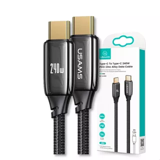 Usams Cabo Usb-c Type-c Pd 240w 48v 1.2m P/ Macbook iPad Celular Cor Preto