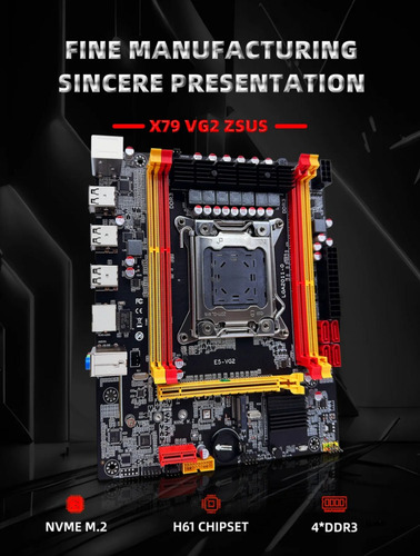 Placa Base X79 Vg2 Ddr3 Nvme M.2 Sata Para Intel Lga2011