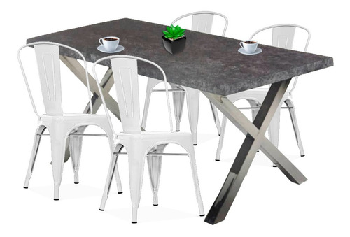 Mesa Piedra Y 4 Sillas Tolix Juego De Comedor Premium