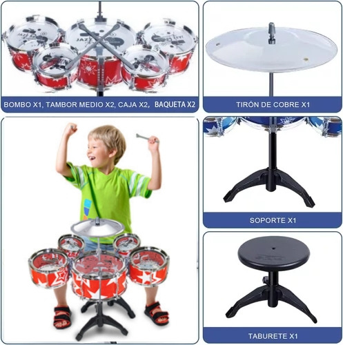 Batería Infantil Con Taburete Y Baquetas, Juguetes Musicales