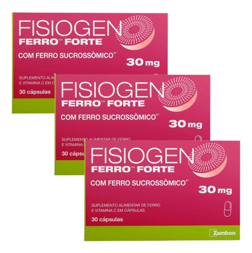 Kit 3x Fisiogen Ferro Forte 30mg 30 Cápsulas 3 Un Zambon Zam
