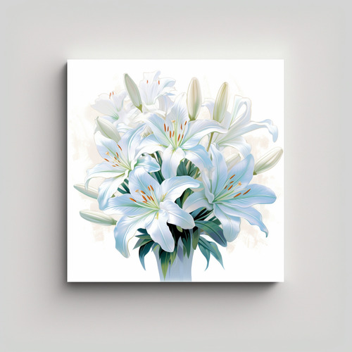 Cuadro Bouquet De Lirios Blancos En Azul 30x30cm Flores