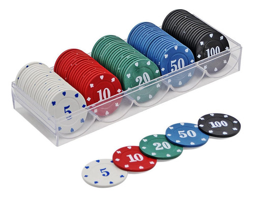 Juego De 100 Fichas De Póquer En 5 Colores 12045