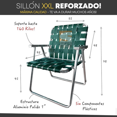 Imagen 4 de 9 de Sillon Aluminio Ancho Xxl Super Reforzado 160 Kg Alumel