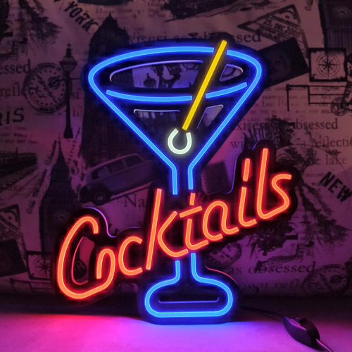 Copa De Cocteles Led Neon Sign Art Luces De Pared Para Cerv