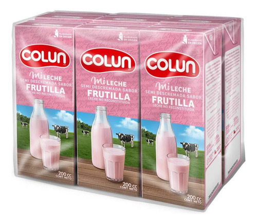 6 Leches Colun Semi Descremada 200 Ml Sabor Frutilla