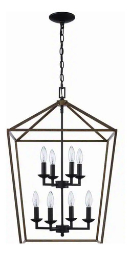 Lampara De Techo Colgante Cuentas Madera Candelabro 4 Luces Estructura Cafe/negro