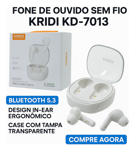 Fone De Ouvido Kaidi Tws Bluetooth 5.4 Sem Fio In-ear Kd7013 Branco