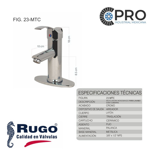 Mezc.lav.monomando A/cromo C/chapeton Rugo 23-mtc