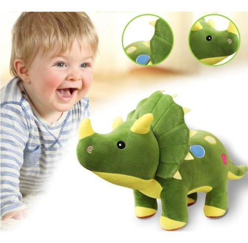 Brinquedo de dinossauro macio Triceratops, pelúcia para crianças, cor verde