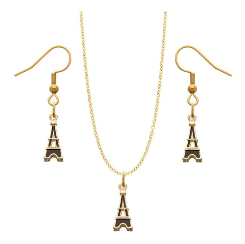 Kit Collar Y Aretes Torre Eiffel París Regalo Cadena Dije