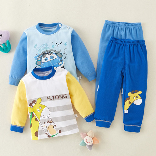 2 Piezas Traje Infantil De Algodón De Manga Larga Estampado Amarillo Huella Animal 9-12 Meses