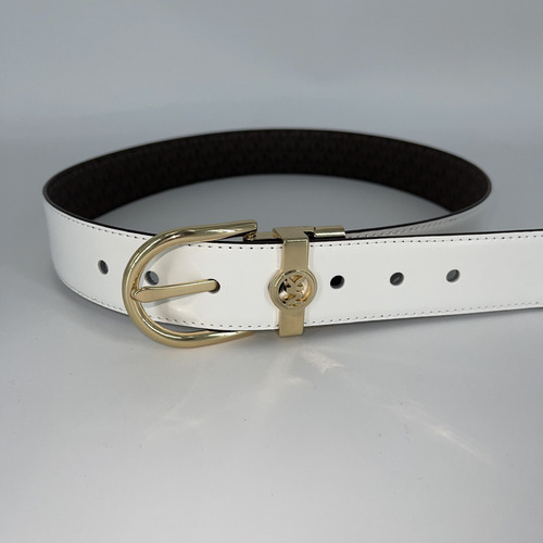 Cinto Michael Kors Reversible Blanco Y Cafe Color Blanco Y Cafe Con Letras Cafe Claro Diseño De La Tela Color Solido Y Estampado Talla Mediana