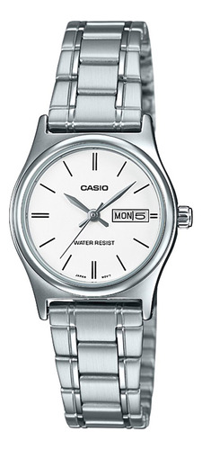 Reloj Casio Ltpv006 7b2 Mujer Pulsera Acero Inoxidable Correa Plateado Bisel Blanco Fondo Blanco LTP-V006D-7B2